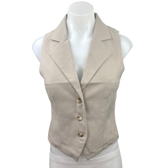 Rumours Beige Formal Sleeveless Button Front Lapel Collar Waist Coat Vest Top S - Picture 1 of 4